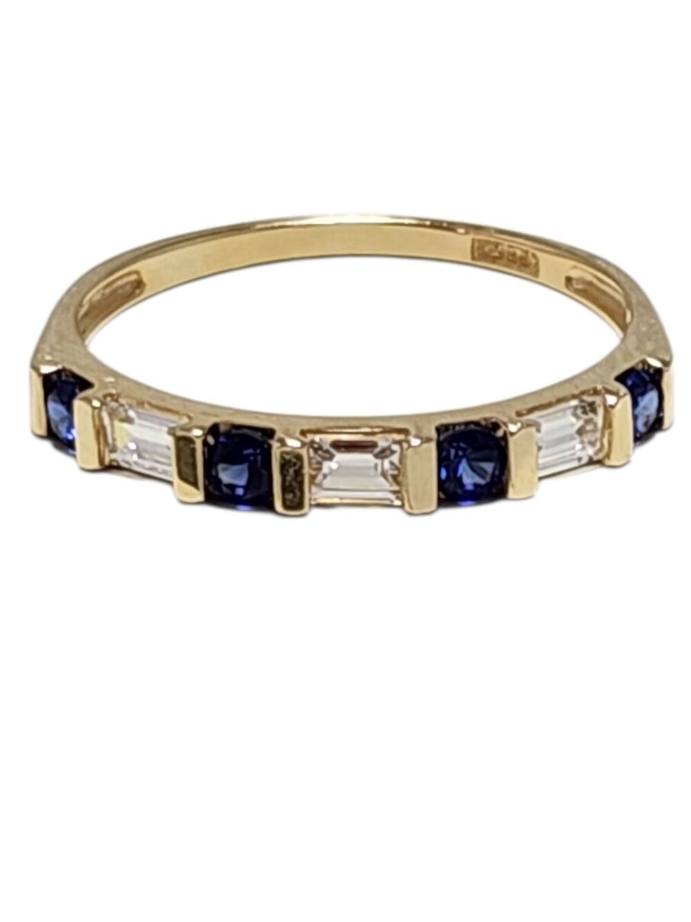 14K Yellow Gold Blue and Clear Stone Band Ring Size 6 #24122